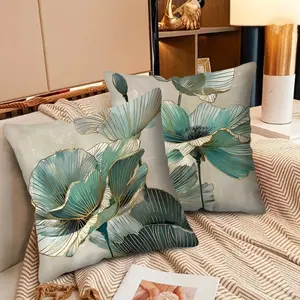 2pcs Ginkgo Leaf Throw Pillowcase, Single-side Printed Leafy Greens Decorative Cushion Covers, Home Decor for Sofa Bedroom Office Car Farmhouse, 44.96cm x 44.96cm, Without Pillow Cores