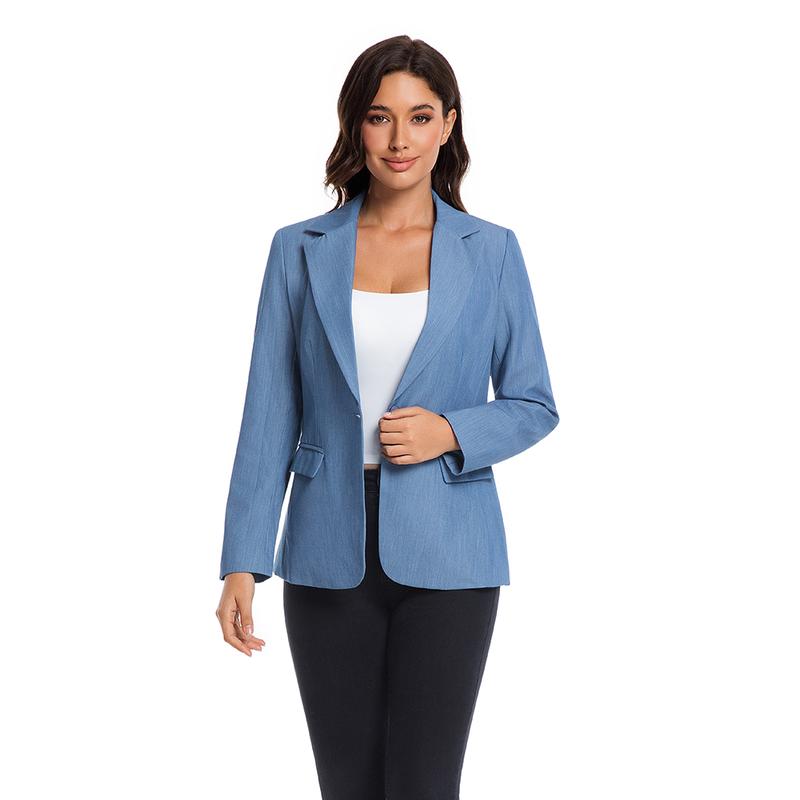 Women's Beige Business Casual Blazer Solid Color Work Jacket Lightweight Office Coat with Button Detail for Professional Spring Fall Outfits Chic Piece Collared Fitted Long Sleeve Minimalist Suits
