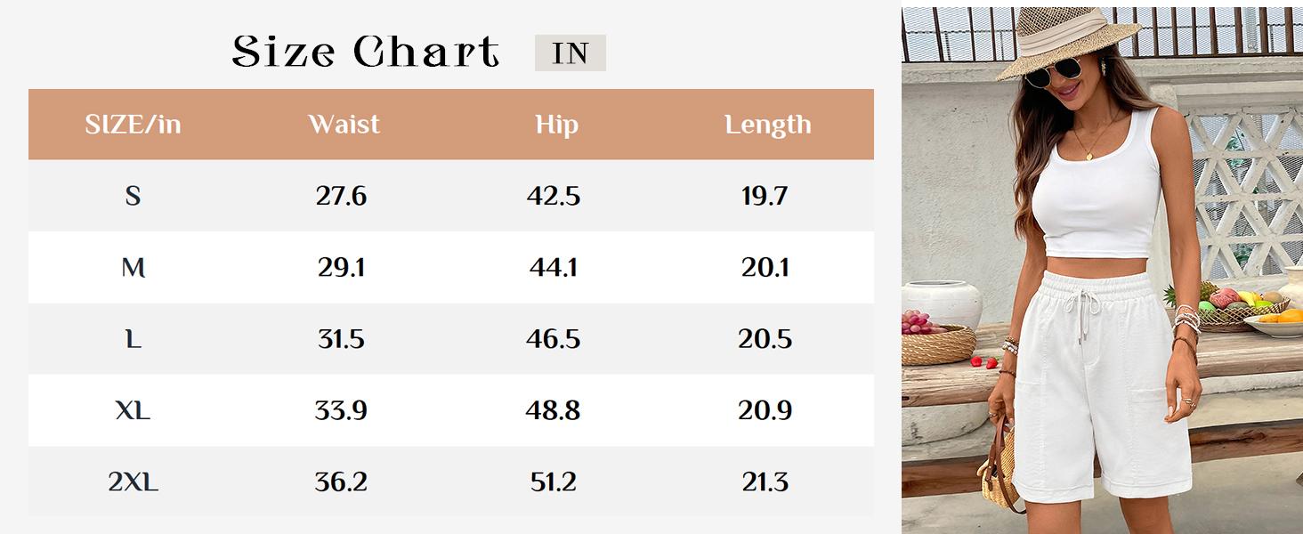 Women's Bermuda Long Shorts Summer 8'' High Waisted Casual Sports Short Elastic Drawstring Pull On Short with Pocket
