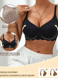 Women's One-Piece No-Wire Jelly Gel Bra, Seamless Brassiere, Pure Brushed Glue Craftsmanship, High Elasticity and Comfort, Gather Support, Premium Underwear