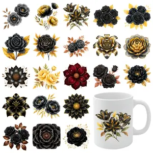 21 Pcs Black Gold UV DTF Stickers Waterproof Decals DIY Water Bottle Glass UV DTF Stickers UV DTF Transfer Stickers for Glass Cups Plastic Self-Adhesive Labels