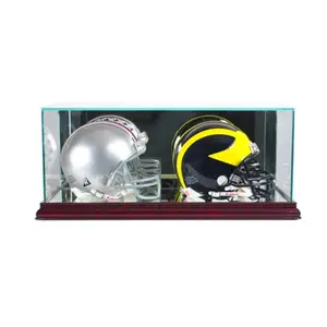 Perfect Cases  Double Mini Football Helmet Display Case- Cherry
