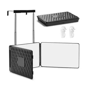 360 Degree LED Mirror, 1 Box 3 Way Trifold Mirror for Hair Cutting, Height Adjustable Telescoping Hook, Hair Cutting Mirror for Men Women