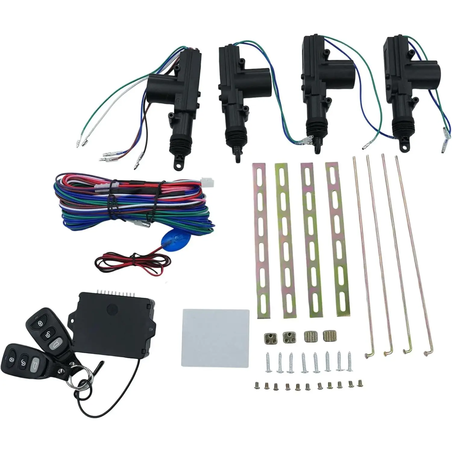 Universal 4 count  Power Door Lock Actuator Kit with 2 Remote Controls 12V Keyless Entry System for Central Locking Conversion - Black