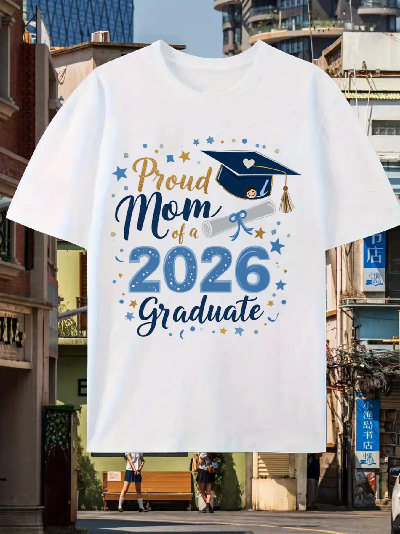 Women'S Proud Mom of Class of 2026 Graduate T-Shirt - Glossy Graduation & Diploma Design, Comfortable Round Neck Casual & Party Wear, All-Season Comfort Fit, Senior Year Celebration Gift for Moms, Graduation Party Outfit, Festive Apparel