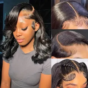 Glueless Body Wave Bob Wig Human Hair 5x5 HD Lace Pre Plucked Pre Bleached Pre Cut Glueless Wig Body Wave Closure Wigs for Black Women 180 Density Wear and Go Bob Human Hair Wig