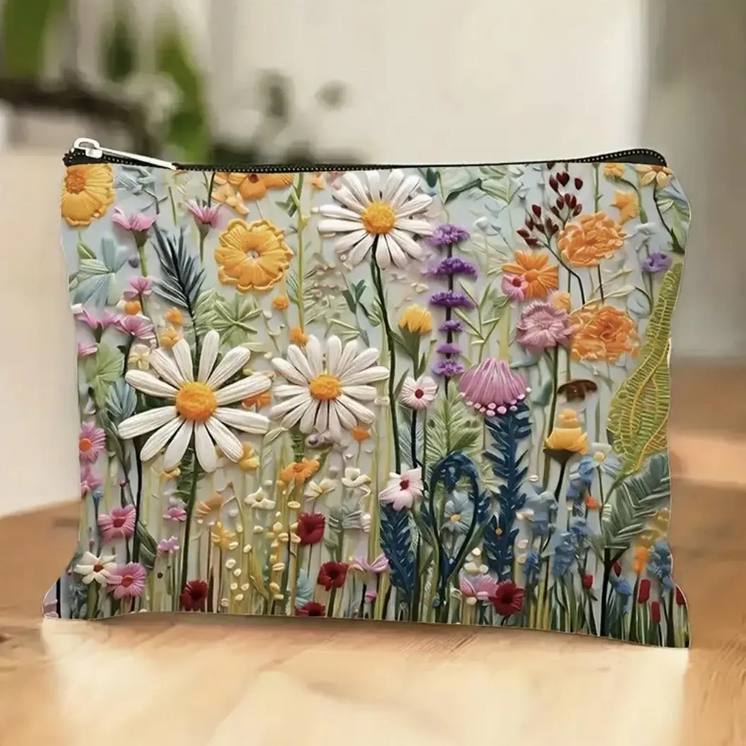Floral Pattern Makeup Bag, Portable Cosmetic Storage Bag, Zipper Makeup Organizer Pouch, Handheld Cosmetic Pouch, Versatile Storage Bag for Travel, Outing, Daily Use, Cosmetic Travel Bags, Cosmetics Bag