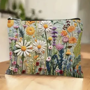 Floral Pattern Makeup Bag, Portable Cosmetic Storage Bag, Zipper Makeup Organizer Pouch, Handheld Cosmetic Pouch, Versatile Storage Bag for Travel, Outing, Daily Use