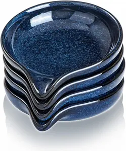 Ceramic Spoon Ladle Rest Coffee - VICRAYS 5.2 Inches Stove Kitchen Spoon Holder Spatula Cooking Accessories Farmhouse Utensil Rest Stove Spatula Decor for Countertop - Dishwasher Safe Blue Set of 4 ,Cutlery Tableware