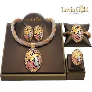 Luvia Gold Handmade 4Pcs Jewelry Set for Women Vintage Gold Plated Rhinestone Butterfly Necklace Bracelet Earrings Ring Bridal Wedding Party Prom Gala Special Occasion Formal Dinner Anniversary Birthday Valentine's Day Gift for Mom Girlfriend