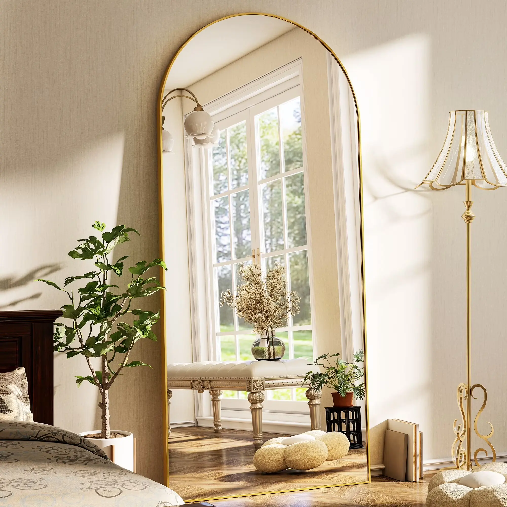 SHATTERVUE 76"X34" Arched Large Full Length Mirror Floor Mirrors Wall Mounted,Gold