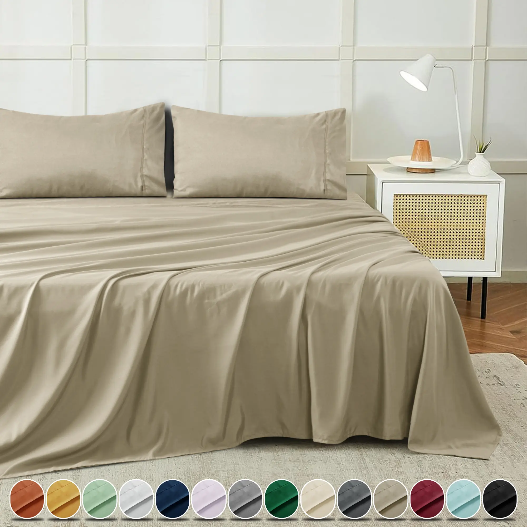 Cottonpassion 4-Piece Microfiber Bed Set - Breathable, Silky Bedding with Deep 16in Fit Fitted Sheet (All-Around Elastic, Durable Deep Pockets), Flat Sheet, Pillowcases, Wrinkle & Fade Resistant, Cooling for Twin, Full, Queen, King Sizes