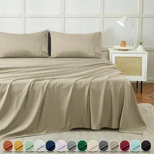 4 Piece Bed Sheets Set With Deep Pocket Fitted, Flat Sheet and Pillowcases Cooling Bedding Set Twin Full Queen King Sizes Soft