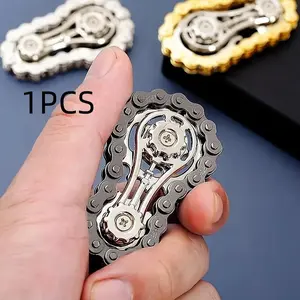 Zinc Alloy Rotation Toy, Bicycle Chain Design, Blue Holographic Effect, Office Relaxation, Durable Metal Toy, Perfect Gift, Finger Spinner