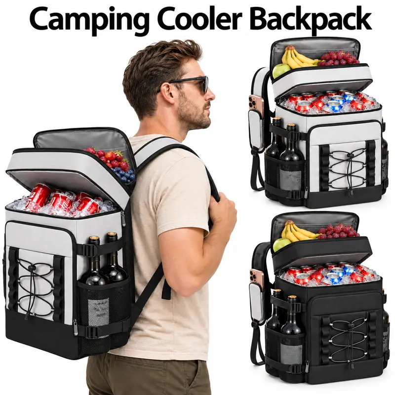 SUNNYDATING Insulated Leakproof High-Capacity Cooler Backpack - 40-Can, 30-Hour Ice Life, Includes Bottle Opener & Ice Packs, Hands-Free Wearable Cooler for Camping, Men’s Gift Option