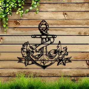 One Piece of Vintage Anchor Metal Wall Art Featuring a Detailed Nautical Design with Starfish Accents, Suitable for Both Indoor And Outdoor Use. This Durable Home Decor Is Perfect for Coastal Or Beach Houses And Makes a Great Christmas Gift for Thos