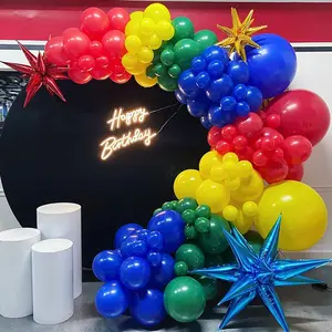 134pcs Balloon Arch Kit in Red, Yellow, Green & Blue – Colorful Garland Set for Superhero-Themed Birthday, Baby Shower, School Event & Kids Party Decor