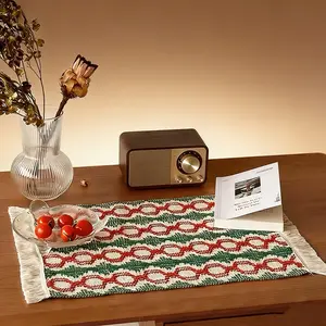 Festive Table Runner with Chinese New Year Lantern Motif Burlap Two-Tone Design with Tassels Home Party Ornament