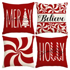 4pcs Christmas Pillow Cover, Christmas Candy Windmill Candy, Cane Candy Christmas Tree Printed Sofa Decorative Cushion Cover, Suitable for Christmas Party Decoration Room Living Room Sofa Bedroom Car Seat Decorative Pillow Cover (No Pillow Core)
