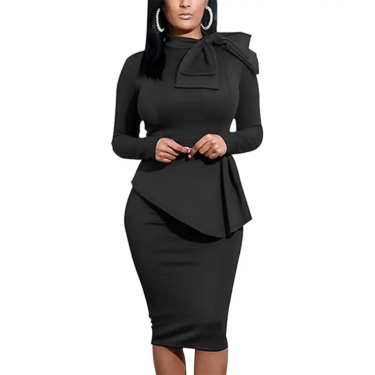 Women's Fashion Peplum Bodycon Long Sleeve Work Dresses Bow Club Ruffle  Pencil Formal Cocktail Dress Elegant Womenswear Breathable Chic - TikTok  Shop