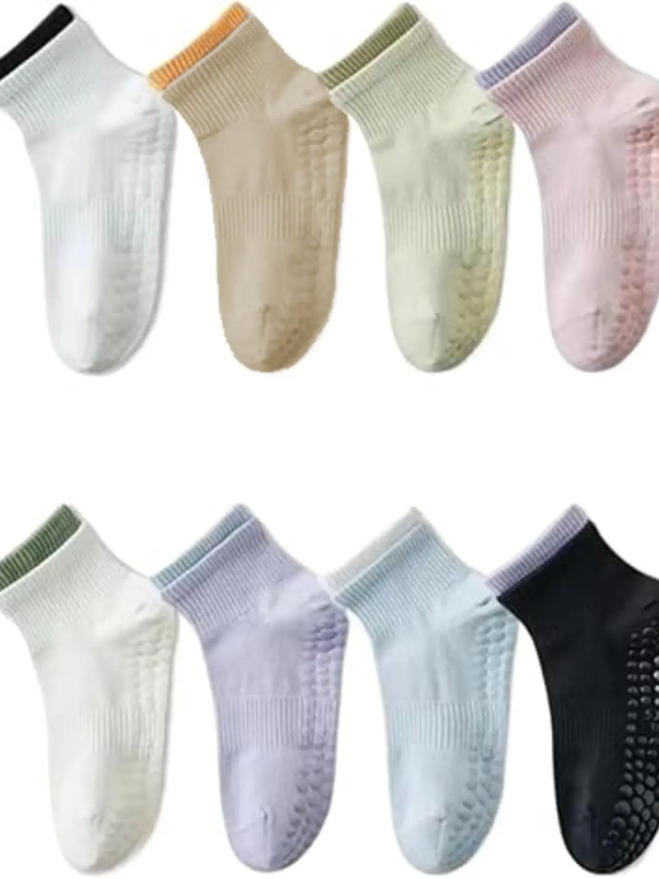 8 Pairs Value Pack Spring Summer Yoga Non-Slip Crew Socks, Silicone Grip Low-Cut Socks, Athletic Socks, Anti Slip Socks, Ideal for Yoga Pilates Ballet Barre