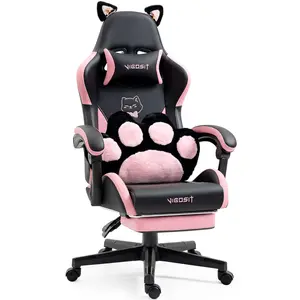 Cat Ears Gaming Chair -  PU Leather Ergonomic Reclining Office Chair with Footrest, 310lb Capacity, 6-Position Recline, 360° Swivel