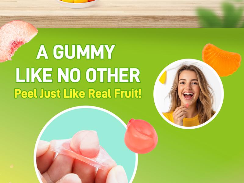 Amos Peelerz Fruity Gummies 608g New Tropical Edition Lychee Kiwi Peach Mixed Pack Mango Lychee Pineapple Exotic Chewy Fruit Candy Low Sodium Fat Free Sweet Juice Snack Bonbon