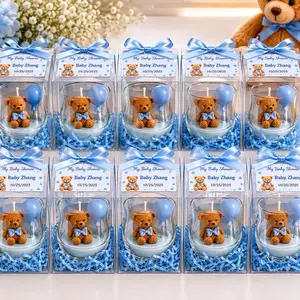 Personalized Teddy Bear Baby Shower Favors | Custom Baby Boy Candles | Party Souvenirs for Guests