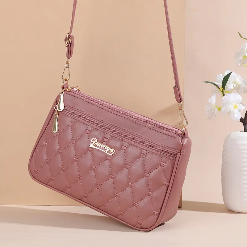 Leather Crossbody Bags Zipper  Fashion Shoulder Bag for Women Large Capacity Embroidery Thread Small Purse and Handbags
