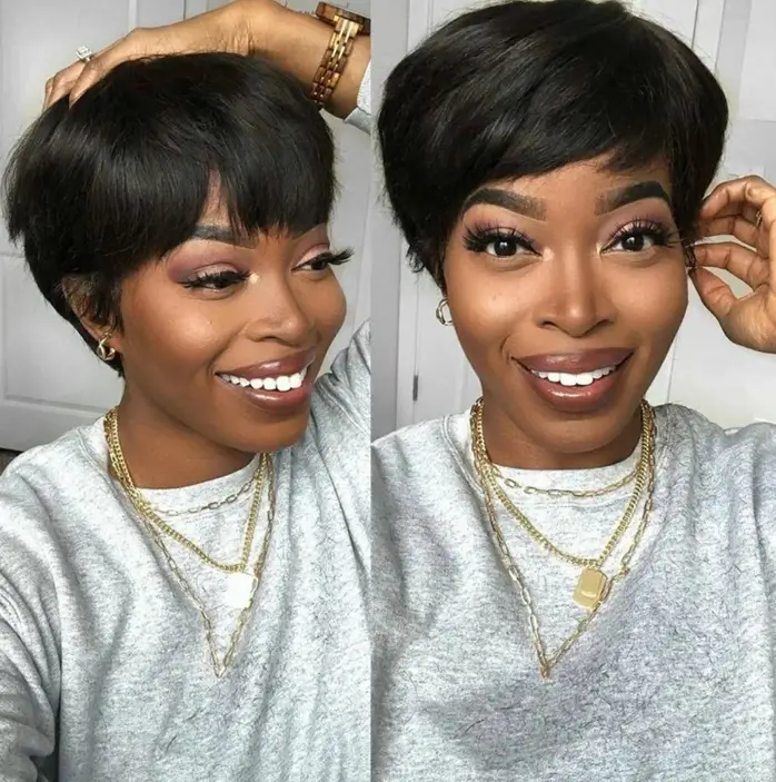 ShowReal Short Pixie Cut Wig Brazilian Virgin Human Hair Black And Highlight Colorful Wig With Bangs Full Machine Ready To Go Glueless Wig dealsforyou
