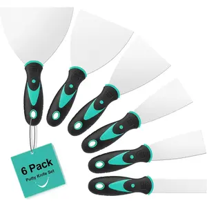 6-Pack Drywall Repair Putty Set (1",1.5",2",3",4",5" Sizes) with Stainless Steel Scraper - Home Improvement Tools for Wallpaper Removal, Mud and Plaster Application