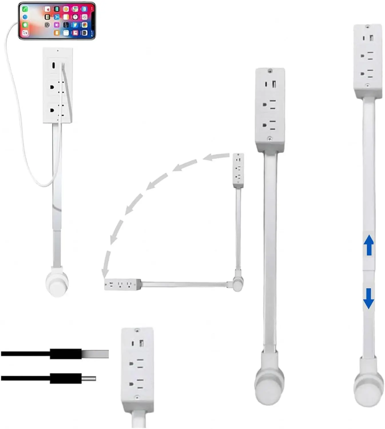 Electrical Outlet Extender,Access Hard-to-Reach Outlets! Features USB-A, USB-C, and 2 AC Outlets, Extends 17"-27", Rotates 180°,Use Behind Couches, Nightstands, Desks, and More- 1PCS