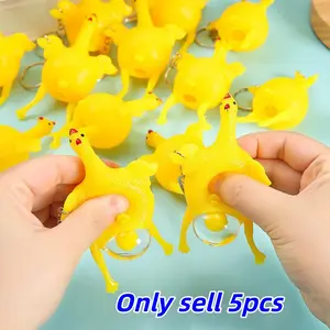 5-Piece Fun Squeeze Chicken Egg Keychain, Phone Charm & Lanyard, Stress Relief Tool, Funny Holiday Gift, Party Favors