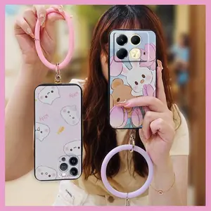 Solid Color Bracelet Phone Case For infinix Note40 4G/X6853 Protective Anti-knock Back Cover heat dissipation Cartoon Creative Funny Soft Case Cute Personality Ring Youth