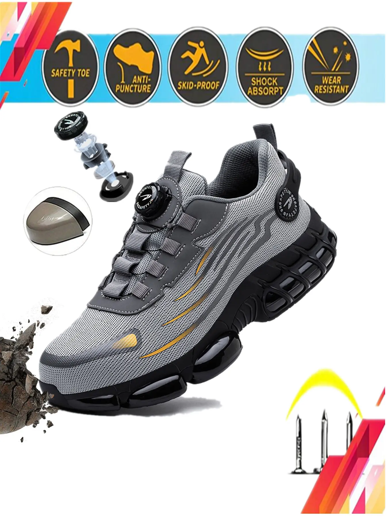 Unisex Safety Shoes, Work Safety Footwear, Work Protective Shoes, Steel Toe Plaid Design, Lightweight Breathable, Sizes 36-48, Ideal for All Seasons, Casual Style, Walking Shoes