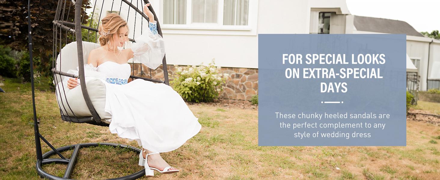 Women's Low Block Chunky Heels Sandals Comfortable Open Toe Ankle Strap Party Dress Pump Shoes Strappy Buckle Heeled Sandal with 2 Inches Tall Thick Heel Design