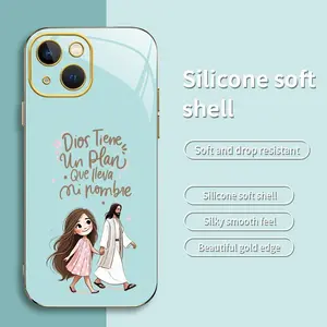 Christian Faith God Has a Plan Jesus Gold-Edge Cute Cellphone Casing - iPhone 15 Smartphone Accessories, Spanish-Inspired Protective Cover for Electronic Devices, 975