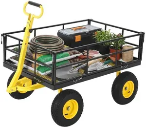 1200 LBS Steel Garden Cart, Heavy Duty Utility Garden Wagon with 13-Inch All-Terrain Tires, 180° Rotating 2-in-1 Handle, ATV & Lawn Tractor Towable, Metal Yard Cart for Landscaping