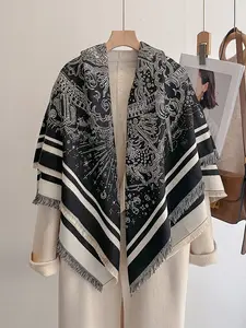Women's Letter & Star Pattern Scarf, Lightweight Boho Style Accessory for Fall Winter, Fashionable Warm Wrap for Women and Girls, Tassel Decor Shawl