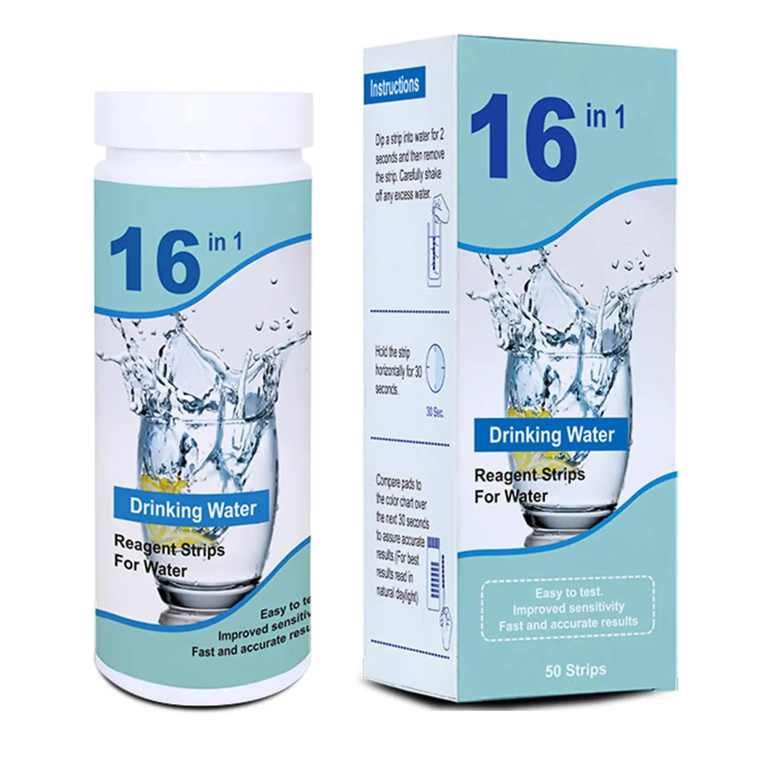 16-in-1 Multi-Parameter Water Quality Reagent Test Strips - Simple, User-Friendly, Cost-Effective Home Kit for Homeowners' Well & Tap Water Safety (Lead, pH, Hardness, Iron, Copper, Chlorine) - 50 Strips with Reliable Results, Reagent Strips
