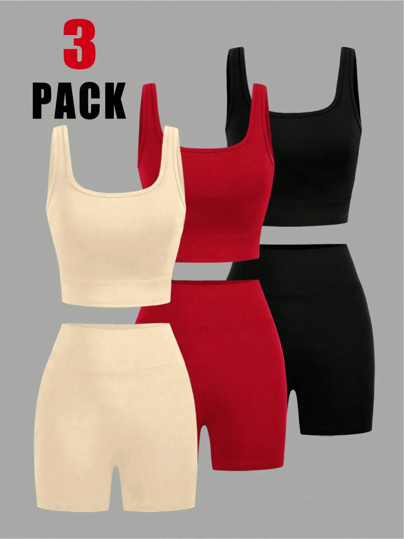 Women's Solid Ribbed Crop Tank Top & Skinny Shorts Set, Casual Sleeveless Top & Shorts for Daily Wear, Ladies Summer Clothes, Athleisure Summer Clothes