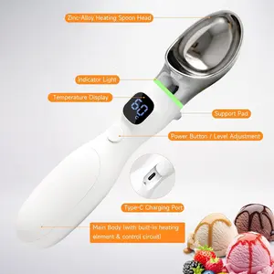 Rechargeable Electric Ice Cream Scoop, 2 Ounces Stainless Steel, LED Display, Ambient Light, Durable Hard Ice Cream Scoop