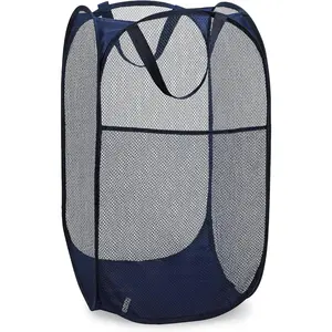 Collapsible Mesh Foldable Laundry Hamper 14" x 14' x 24" Navy Blue