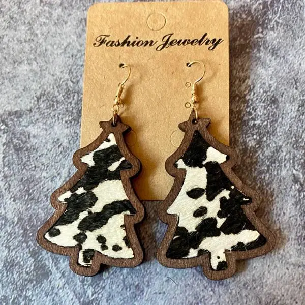 Cowhide Tree Earrings