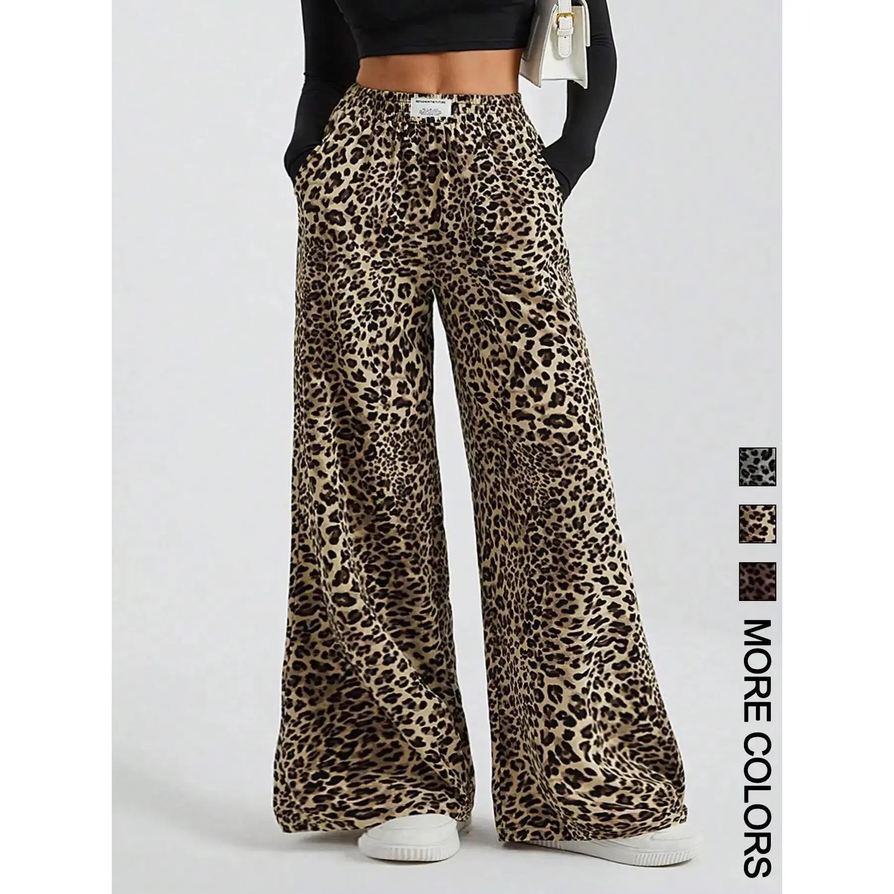 Valentine's Day Women's Leopard Print Wide Leg Pants, Casual Comfy Trousers for Daily Wear, Ladies Bottoms for Summer
