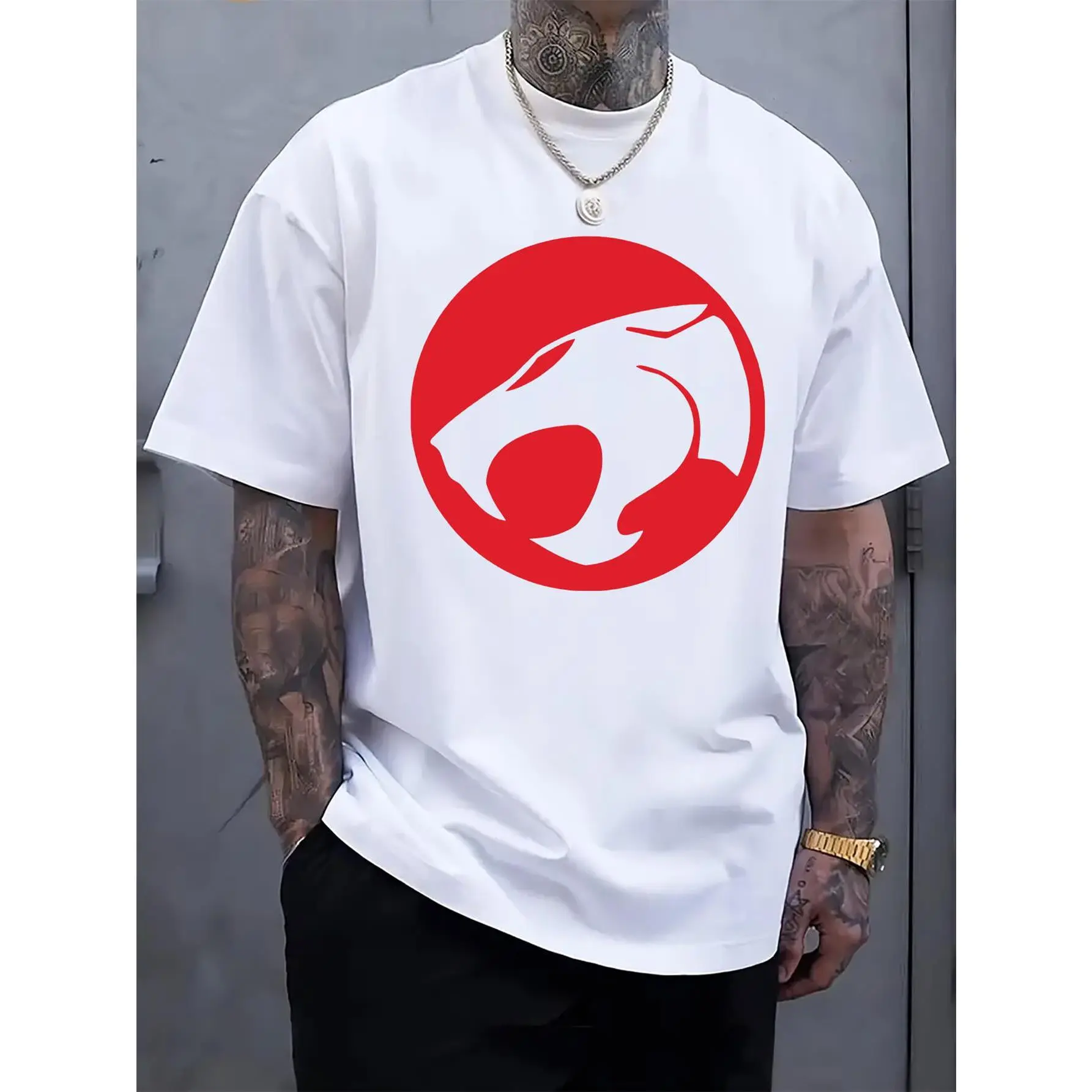 Men's Regular Long Sleeve Graphic T-Shirt - Casual Streetwear Round Neck Top, Loose-Fitting Drop Shoulders, Stretch Cotton-Polyester Blend for Spring/Fall, Cotton Blend, Fabric, Rib, Slight