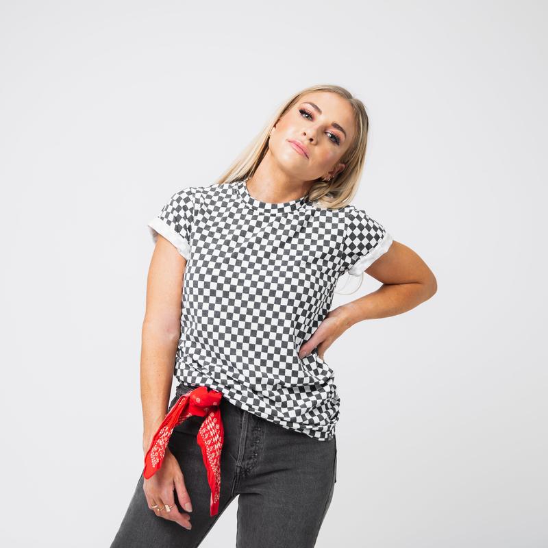 Adult Unisex Tee - Black & White Mini Check