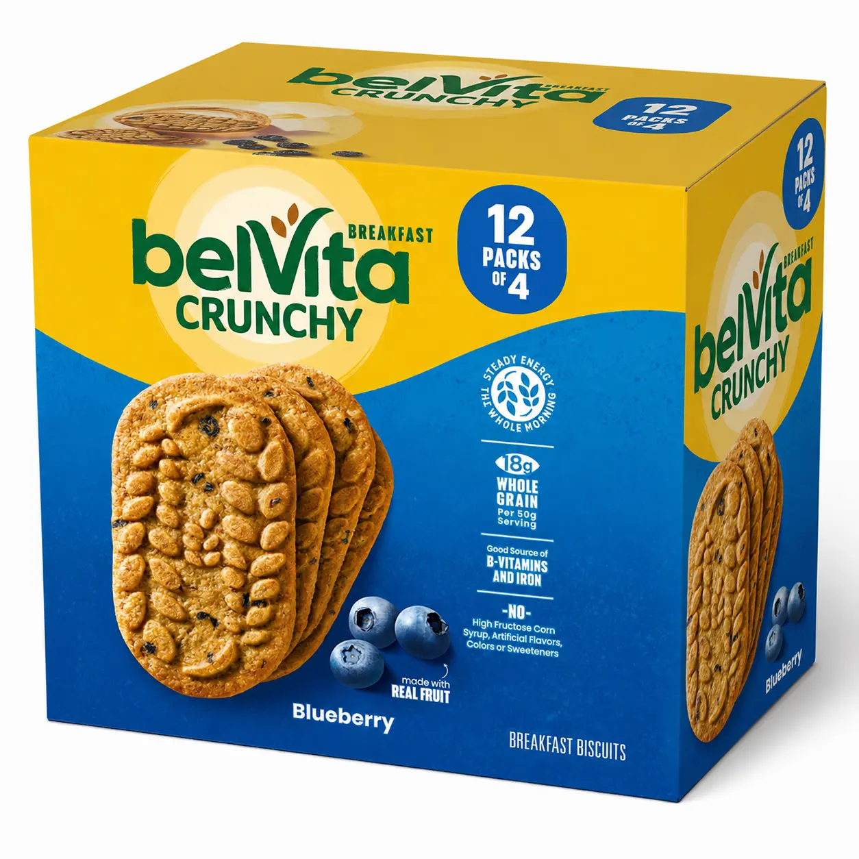 belVita Blueberry Breakfast Biscuits – 12 Pack Box (4 Biscuits per Pack) | Crunchy Whole Grain Morning Snack with Blueberry Flavor