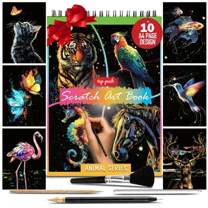 Animals Scratch Art Book For Adults - Colorful Animal Series Scratch Art | 10 A4 Page Design | Foil Engraving Scratch Art | Artistry Canvas | Perfect For Artistic Expression & Relaxation
