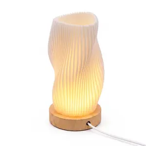 Premium 3D Printed Table Lamp | Touch Dimmable Ambient Light with Solid Wood Base | Eco-Conscious Artistic Desk Lamp for Modern Home Decor | USB Powered | Lifetime Support